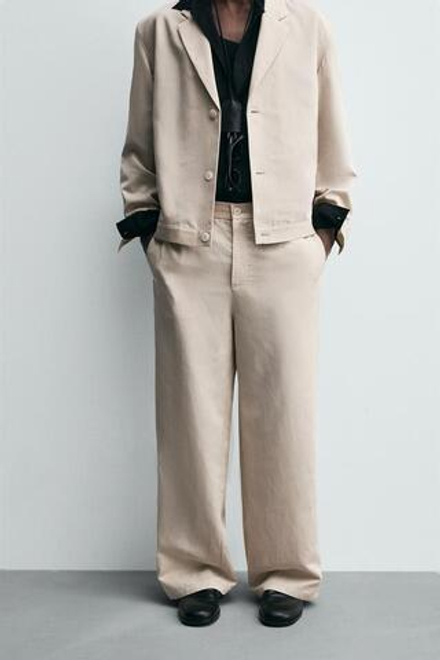 ZARA БРЮКИ RELAXED FIT, БЕЖЕВЫЙ