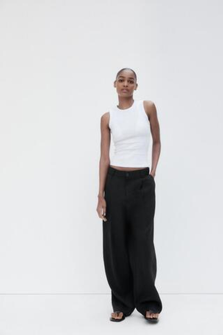 ZARA БРЮКИ СО СКЛАДКАМИ, ЧЕРНЫЙ