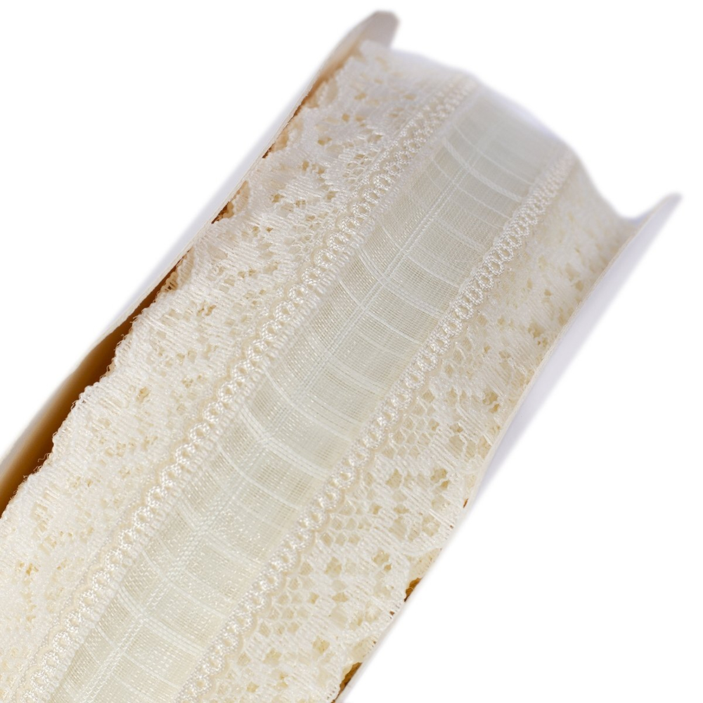 Декоративная лента капроновая ажурная для декора и флористики, 4 см, намотка 25 ярдов, бежевый (шампань)