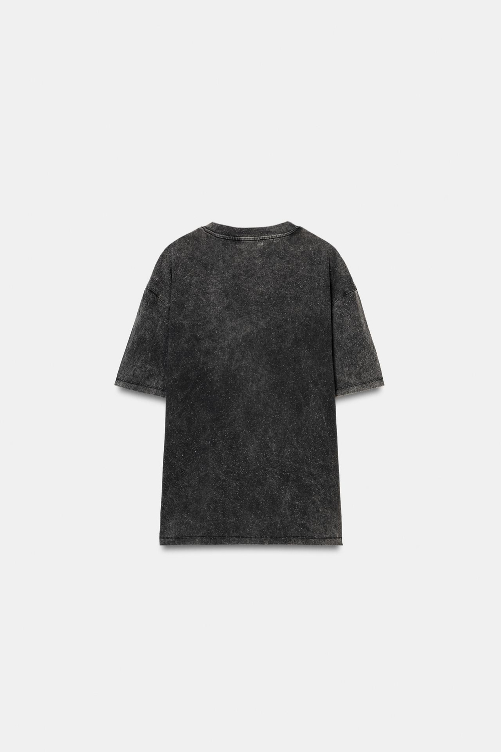 ZARA ФУТБОЛКА С ЭФФЕКТОМ ПОТЕРТОСТИ И БЛЕСТКАМИ, ЧЕРНЫЙ