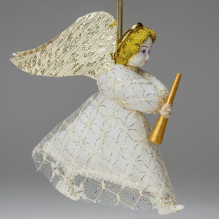 Ёлочная игрушка Ангел с золотой дудочкой