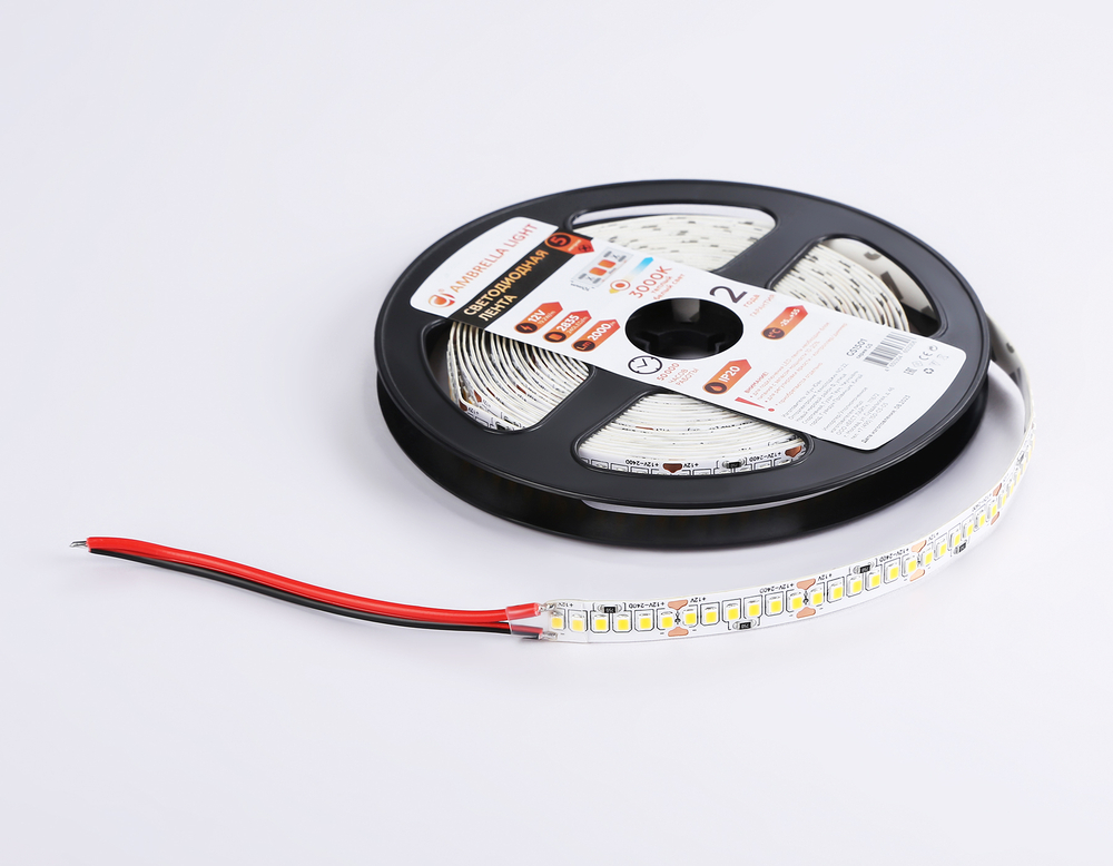 Светодиодная лента GS1501 2835 240Led/ 19.2W m/ 12V IP20 3000K/ 5000*10*1.2mm/ кратность резки 25mm (2 конт.)
