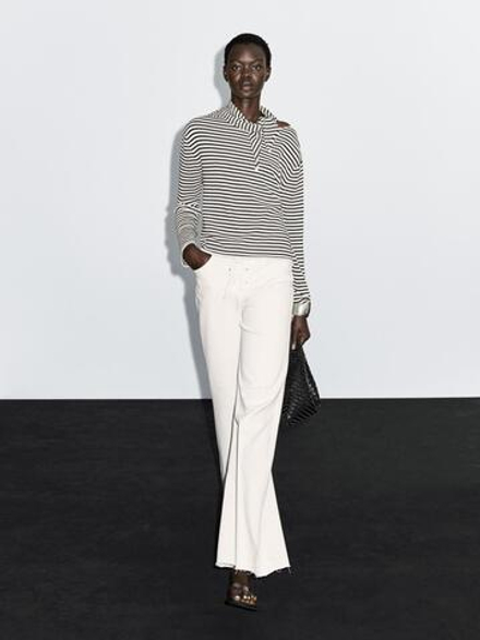 Massimo Dutti Свитер в полоску, натуральный, кремовый