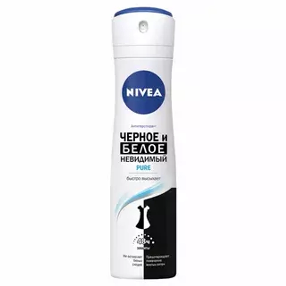 NIVEA Део-спрей жен PURE ЧЁРНОЕ И БЕЛОЙ НЕВИДИМЫЙ 150мл*12
