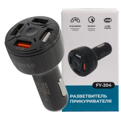 Автомобильное зарядное устройство FY-204 (12V-24V, USB 2, 3, 4:5V-Max 2.4A, QC3.0: 5V/3A,9V/2A,12V/1.5A) KING FY-204