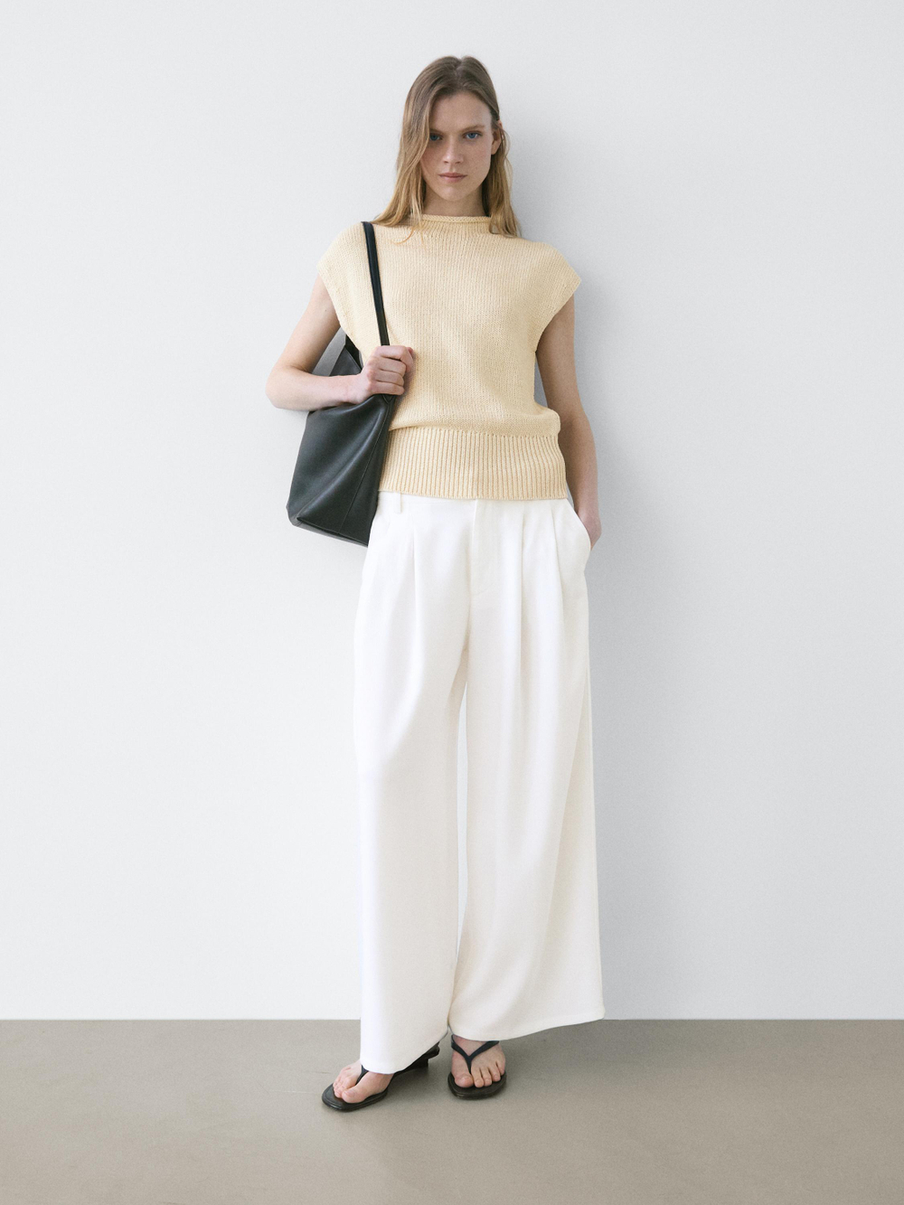 Massimo Dutti Широкие плиссированные брюки, белый