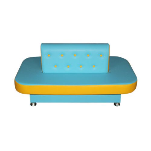 Диван круговой для раздевания «Пуговка» (овальный) голубо-желтый