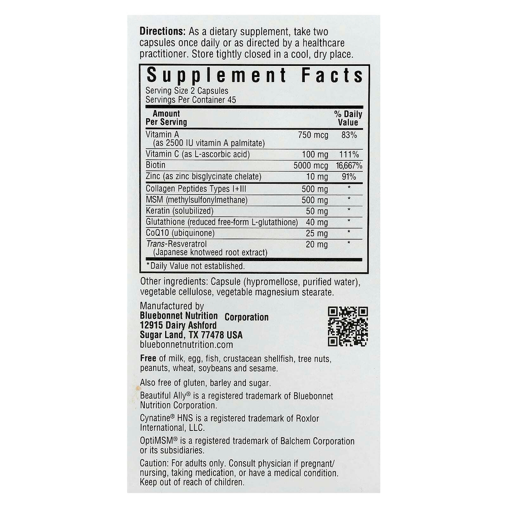 Bluebonnet Nutrition, Beautiful Ally, добавка для волос, кожи и ногтей, 90 растительных капсул