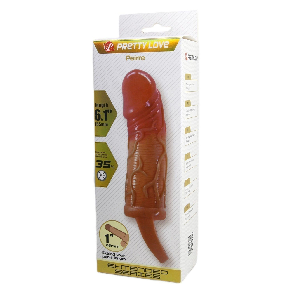 Реалистичная насадка на член Peirre - 15,5 см. (Цвет: карамель (темно-бежевый))