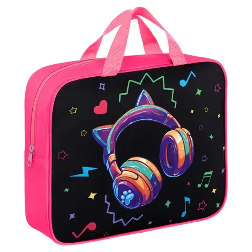 Папка с ручками А4, Brauberg, широкая, Headphones, ткань, молния