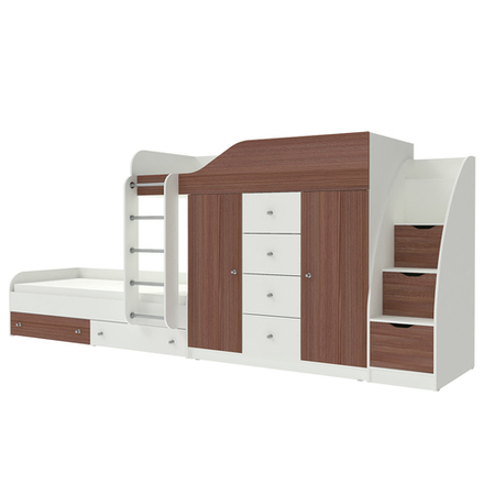 Кровать двухъярусная КарИВи Астра 6 с лестницей Комод КарИВиом Белый  Бодего Темный
