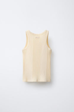 ZARA ТОП В РУБЧИК С НАШИВКОЙ, ЖЕЛТЫЙ