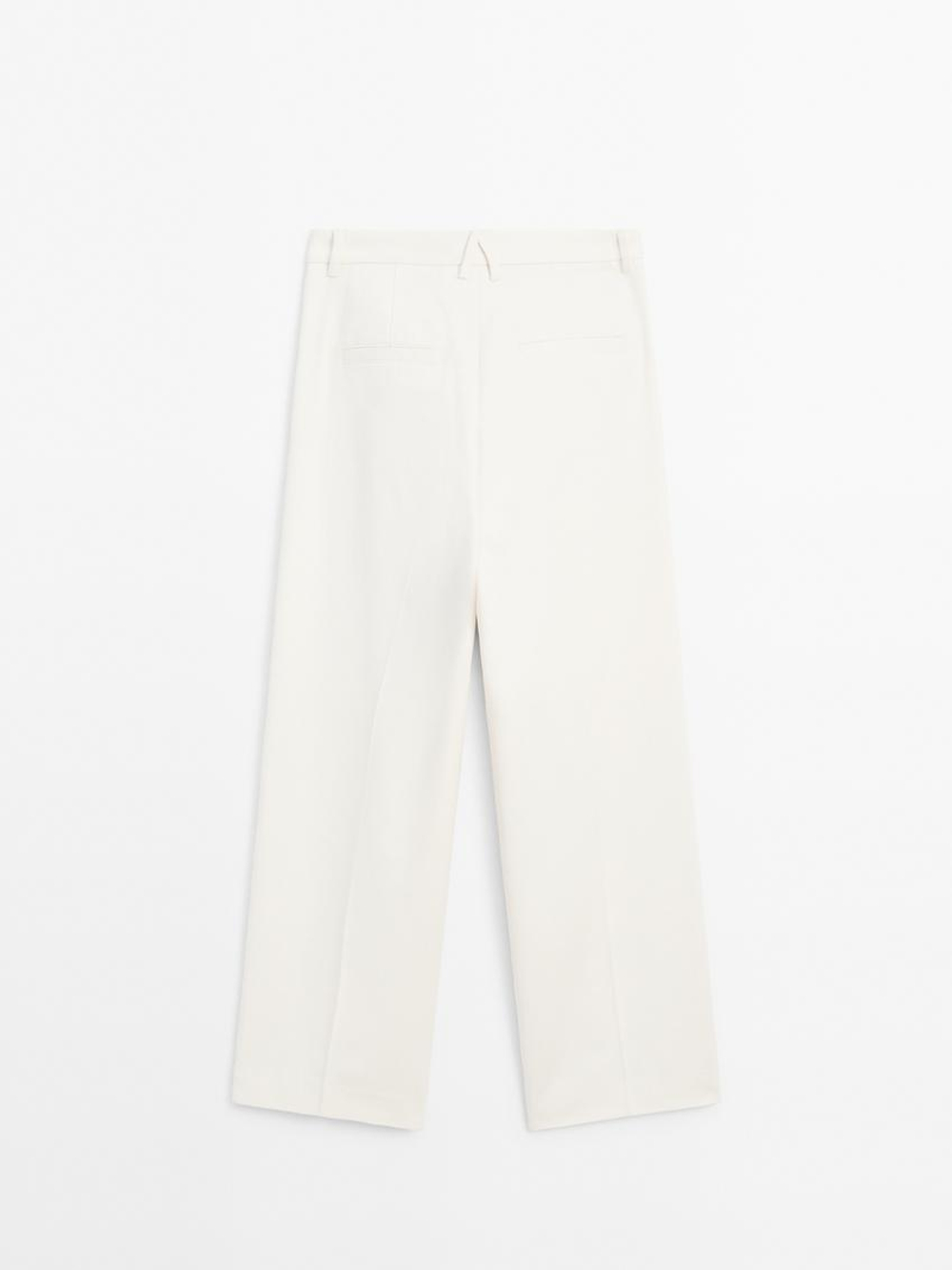 Massimo Dutti Широкие брюки из смесового хлопка со складками, натуральный, кремовый