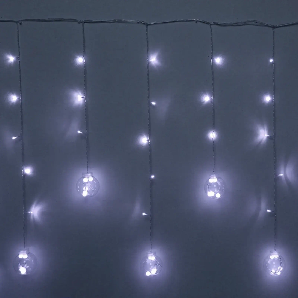 Гирлянда для дома БАХРОМА «Снежный шар» ш2,5 м* в0,6/0,8м 108 лампы LED, d-8 см, 8 реж. IP-20, Белый (возможность соединения)