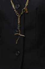 Колье длинная цепь-трансформер с крестом неправильной формы, оттенок золото