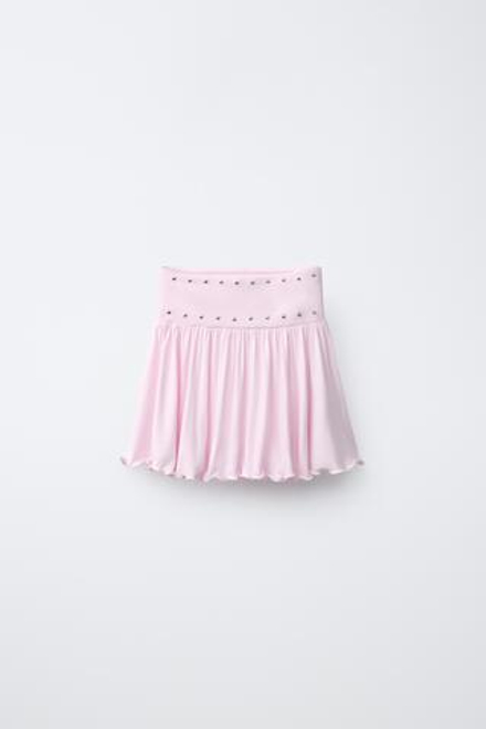 ZARA ЮБКА С ЗАКЛЕПКАМИ И ВОЛАНАМИ, РОЗОВЫЙ