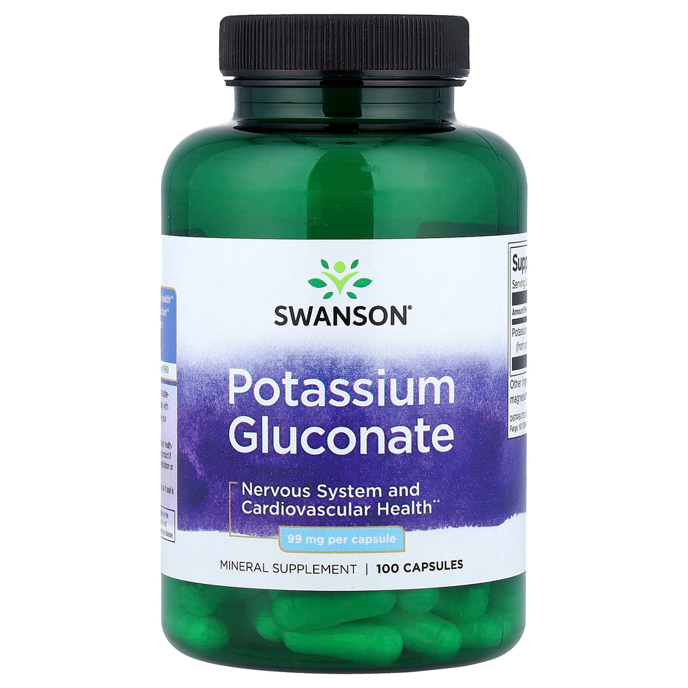 Swanson, Глюконат калия, 99 мг, 100 капсул