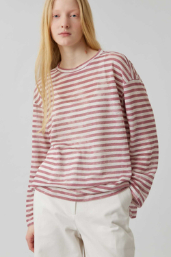 Топ с разрезами в розовую полоску из льна