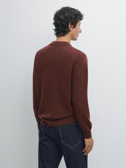 Massimo Dutti Свитер из смесовой шерсти с воротником поло, красноватый