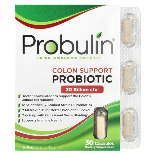 Probulin, Поддержка толстого кишечника, пробиотик, 30 капсул