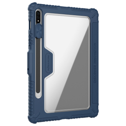 Чехол книжка синего цвета (Sapphire Blue) от Nillkin для планшета Samsung Galaxy Tab S7, серия Bumper Pro, с защитной шторкой для камеры