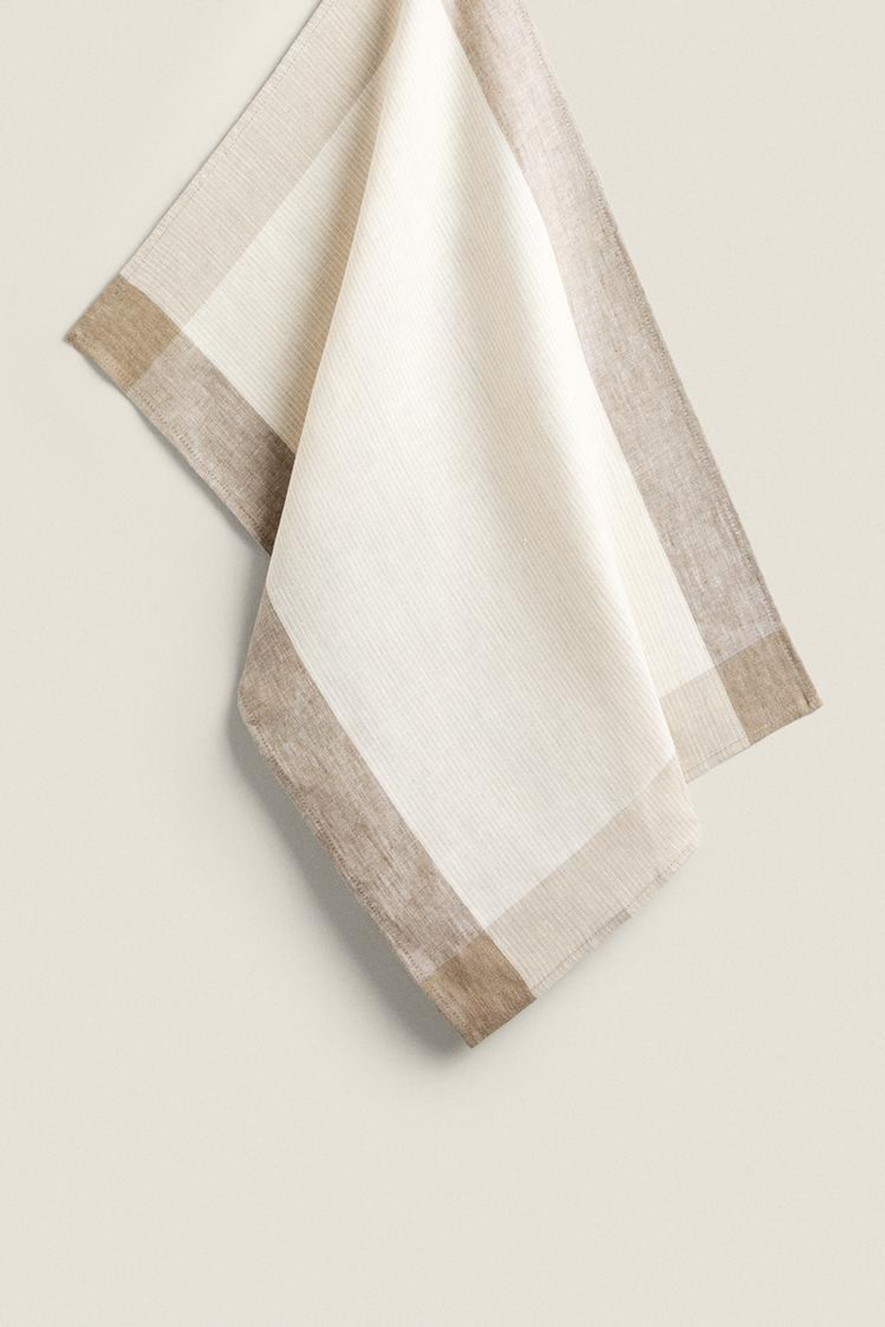 ZARA HOME ПОЛОСАТАЯ ЛЬНЯНАЯ КУХОННАЯ ТКАНЬ, БЕЖЕВЫЙ