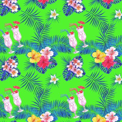 Пляжное настроение пальмы, пинаколада, цветы