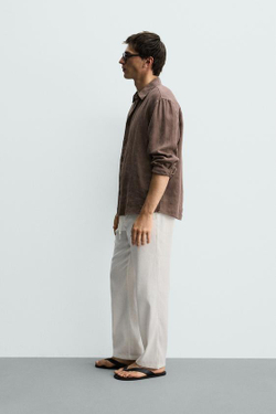 ZARA БРЮКИ RELAXED FIT ИЗ ХЛОПКА И ЛЬНА, ЭКРЮ