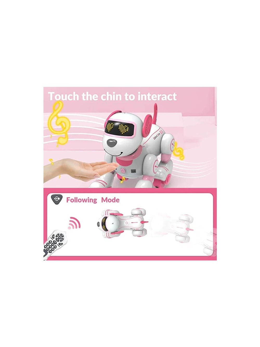 Радиоуправляемый робот-собака Volantex RC Умный друг звук, свет, танцы, розовая