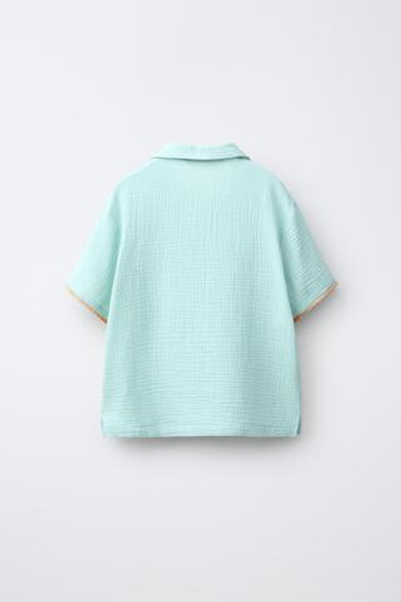 ZARA ПИЖАМА С ФАКТУРНЫМ КАРМАНОМ, ЦВЕТ МОРСКОЙ ВОЛНЫ