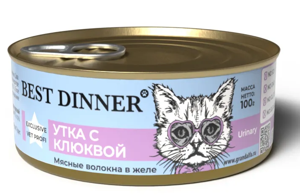 BEST DINNER Vet Profi Консервы для кошек, профилактика МКБ, "Утка с клюквой" 0,1 кг