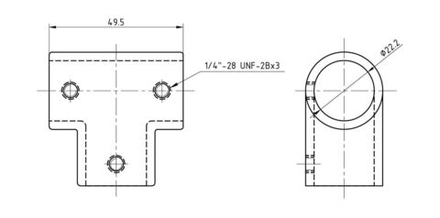 Тройник леера 7/8"(22,2 мм), 90 град