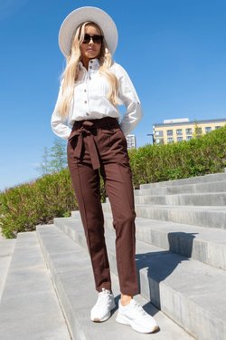 Брюки зауженные изо льна коричневого цвета