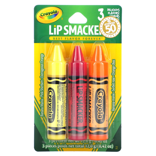 Lip Smacker, Crayola, бальзам для губ, разнообразная упаковка, 3 шт., 4 г (0,14 унции)