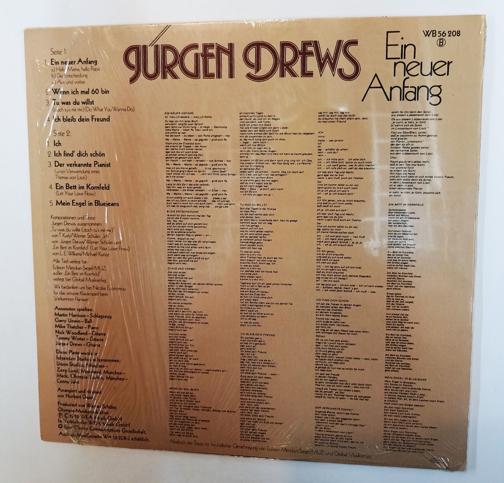 Винтажная виниловая пластинка LP Jurgen Drews Ein Neuer Anfang (Germany 1976)