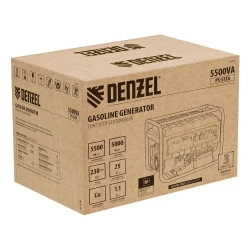 Генератор бензиновый DENZEL PS 55 EA, 5.5 кВт мощность и 420 см3 объем двигателя, 25 л объем топливного бака, электростартер и блок AVR, 3 розетки и выход USB 5 В, 946874