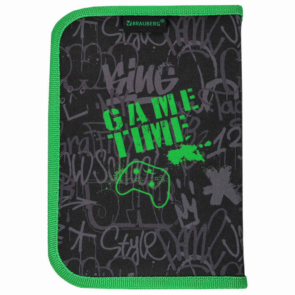 Пенал BRAUBERG 1 отделение 2 откидные планки полиэстер 21х14 см "Game time"