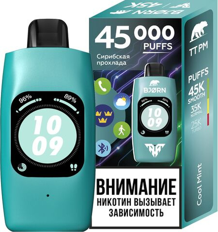 Bjorn TT Pro Max Cool mint - ледяная мята 45000 затяжек 20мг Hard (2% Hard)