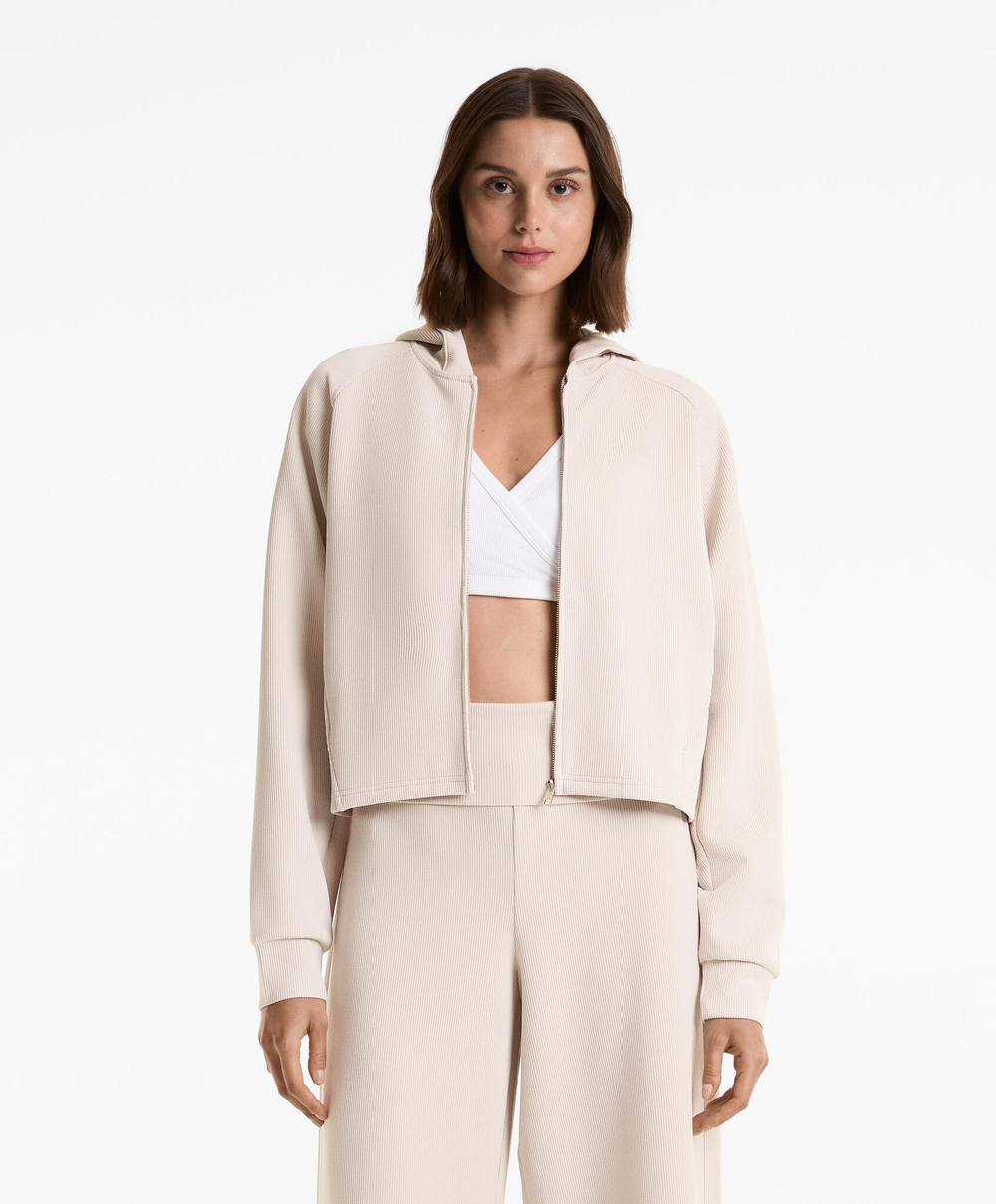 Oysho Толстовка с капюшоном в рубчик, бежевый