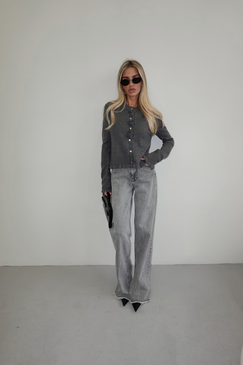 Кардиган из пряжи с кашемиром с оборкой