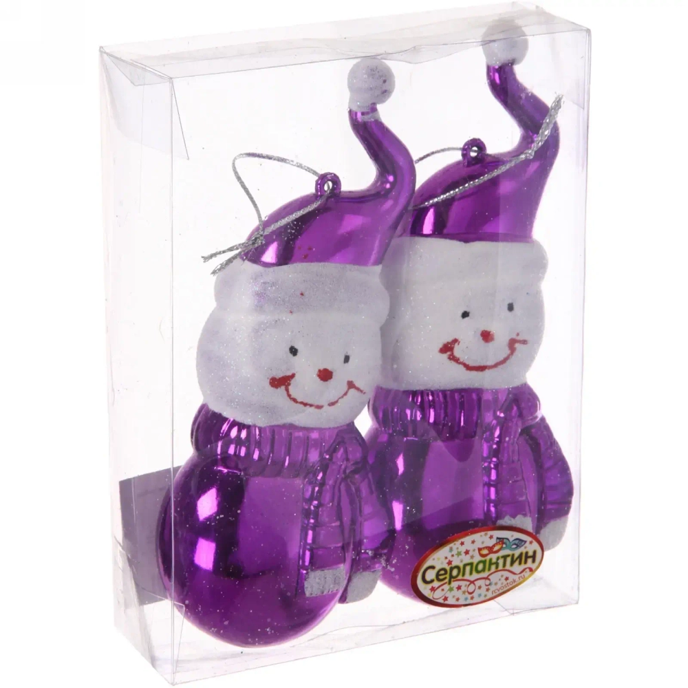 Елочные игрушки «Снеговички» 13 см (набор 2 шт), Фиолетовый