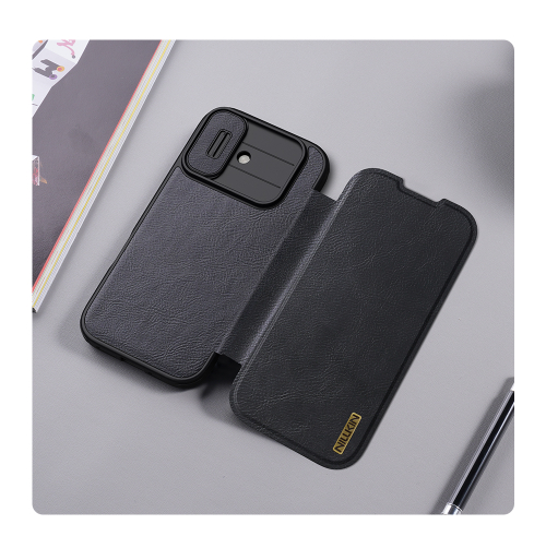 Кожаный чехол книжка для iPhone 17, серия Qin Pro Leather с обновленной сдвижной шторкой от Nillkin