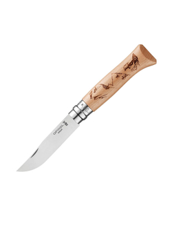 Нож Opinel №8 Alpine adventures, нержавеющая сталь, рукоять дуб, гравировка пеший туризм, 002186