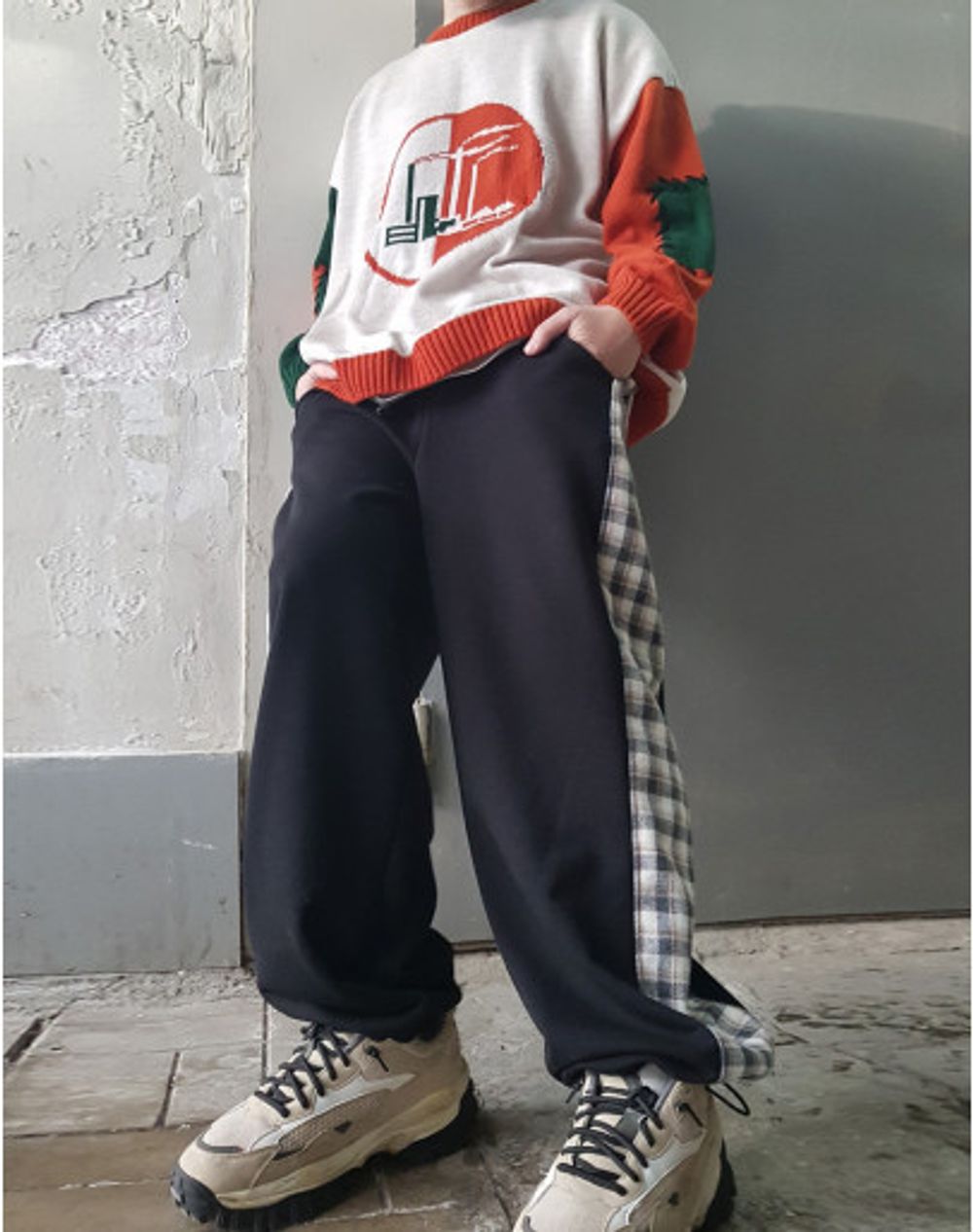 Брюки БИЧ с клетчатой вставкой Черные