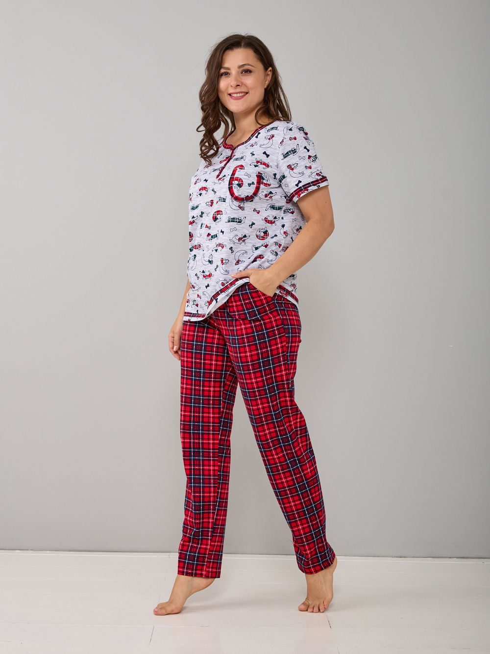 Пижама с брюками КБ-161/собачки-краснклетка