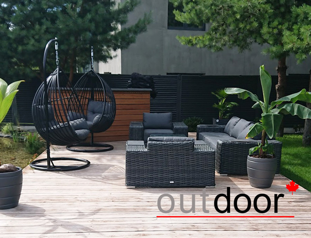 Комплект мебели из ротанга OUTDOOR Мадейра (3-местный диван, 2кресла, стол), ш/п, графит