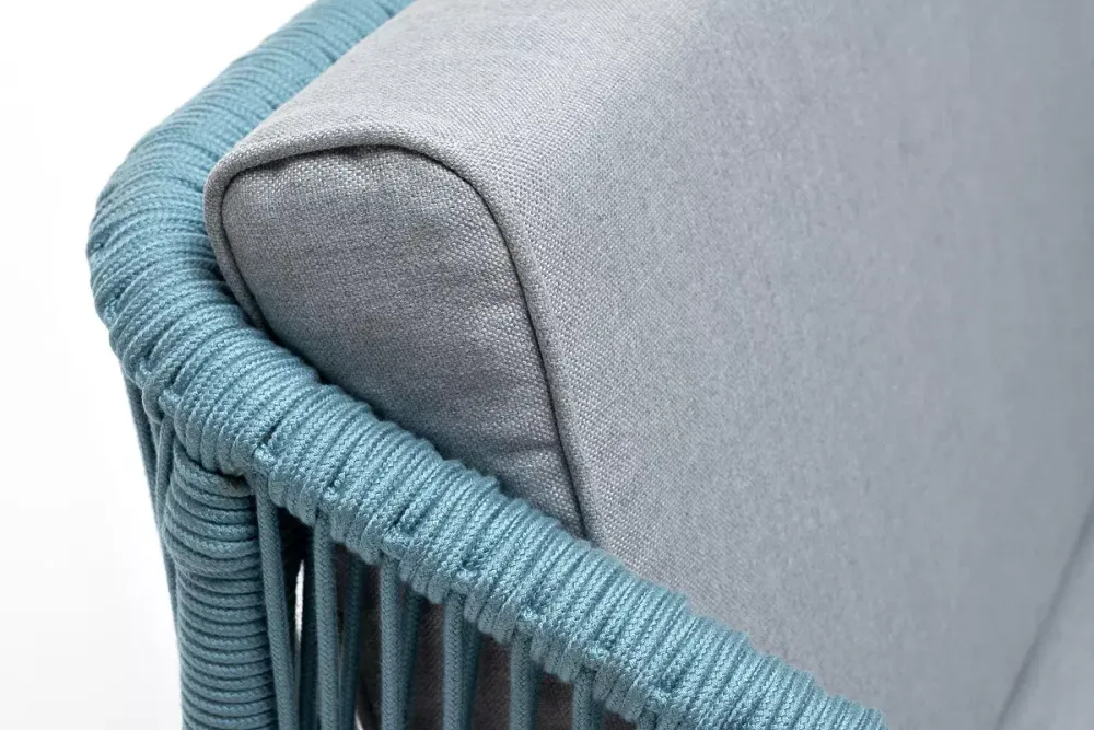 "Канны" кресло плетеное из роупа, каркас алюминий светло-серый (RAL7035) муар, роуп бирюзовый круглый, ткань светло-серая