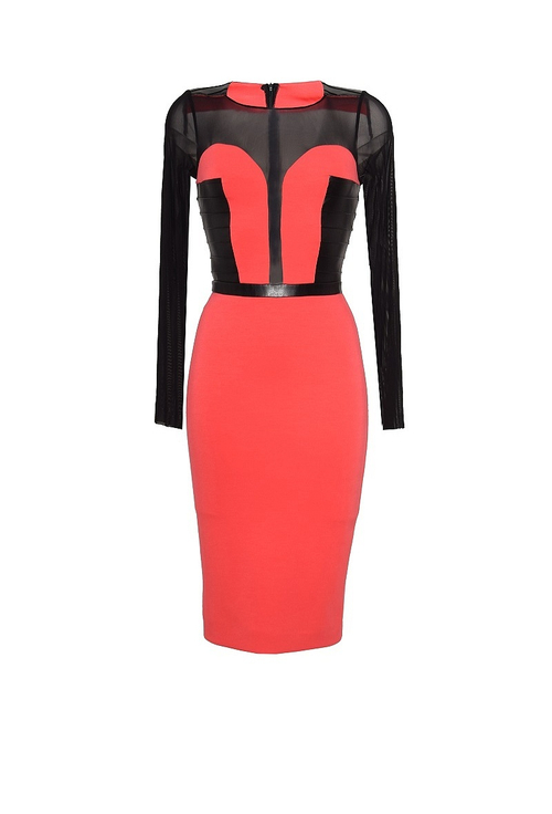 Платье футляр с вставками из экокожи 36-16SS