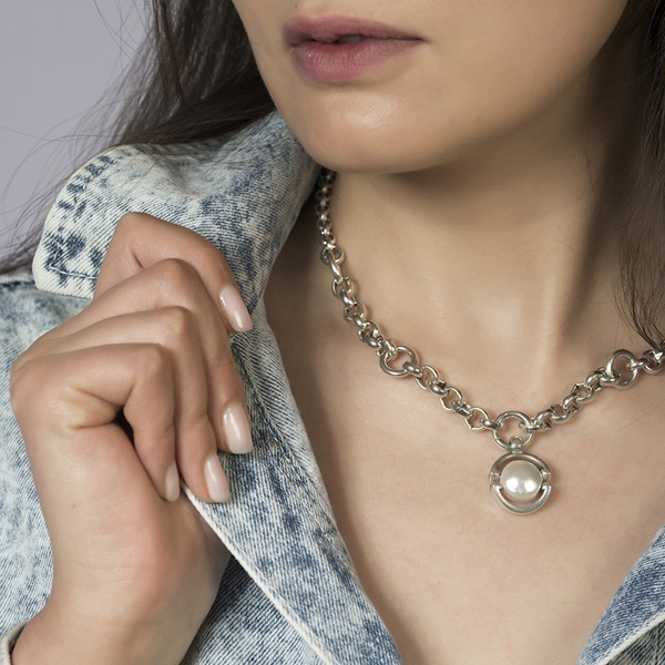 Колье Ciclon Different с жемчугом Swarovski и серебряным покрытием B211803-40 BW/S