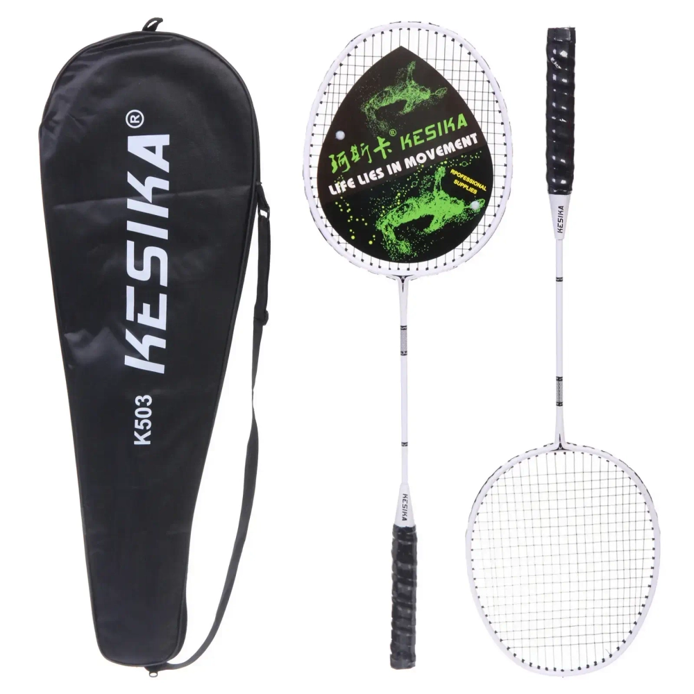 Бадминтон в наборе K-503, 3 предмета: 2 металлические ракетки 65 см, чехол (цвет: белый)